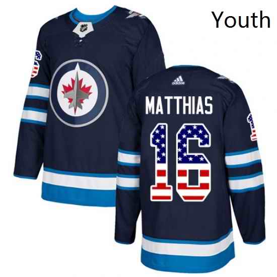 Youth Adidas Winnipeg Jets 16 Shawn Matthias Authentic Navy Blue USA Flag Fashion NHL Jersey